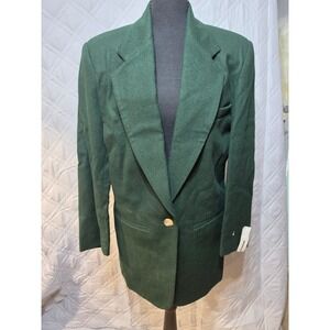 Ambitions Womens Forest Green 100% Wool Single Button Blazer Jacket Size 8 USA